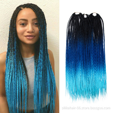 Wholesale Ombre Blue 24 inch Heat Resistant Fiber Bulk Box Braid Crochet Braids 24 Roots/pack Synthetic Braiding Hair Extensions